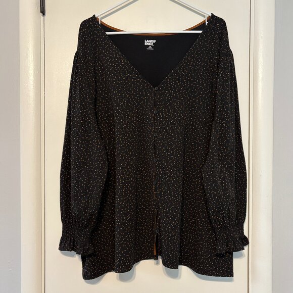 Lands' End Women's Plus Lightweight Jersey Button-Front Shirt Top 2X Smocked - Picture 1 of 10
